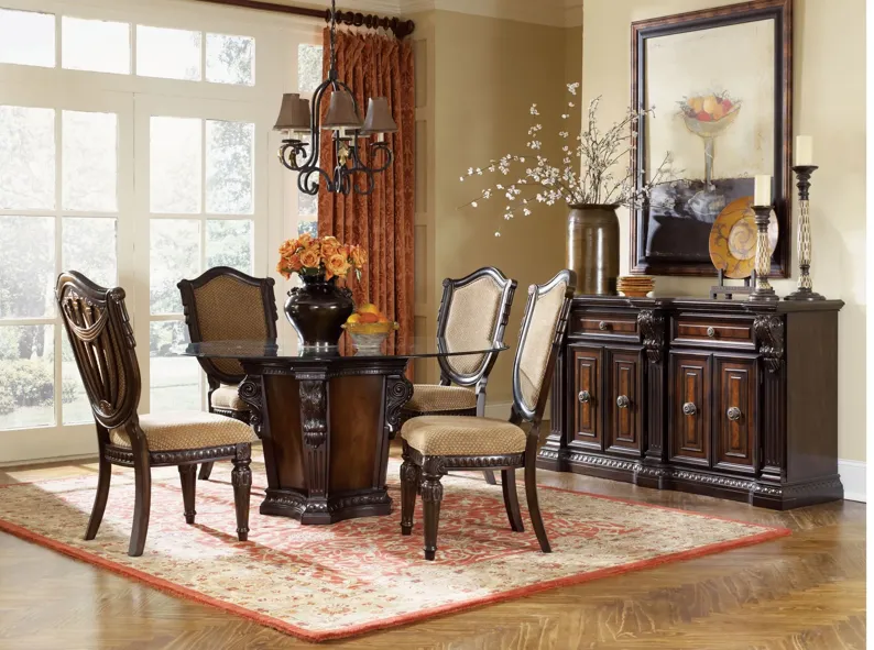 Round Table + 4 Upholstered Side Chair