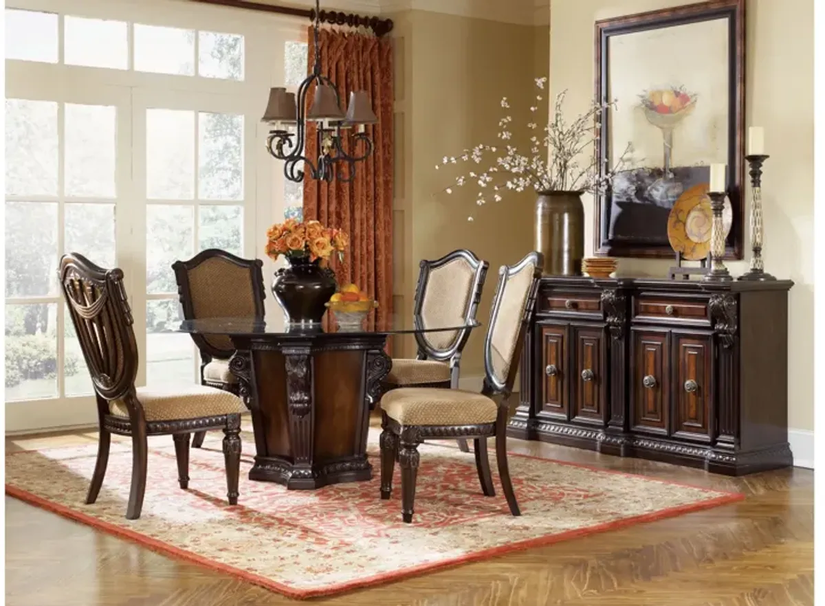Round Table + 4 Upholstered Side Chair