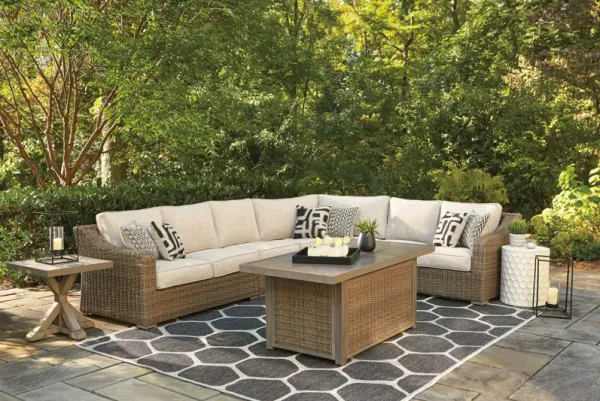 Beachcroft 5-Piece Sectional + Fire Table Set