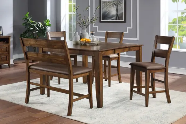 Mango Brown Extendable Counter Table + 4 Stools + Bench