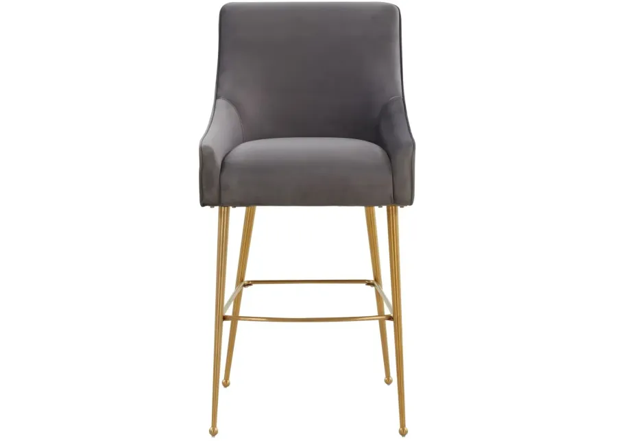 Beatrix Dark Grey Velvet Bar Stool - Gold Legs