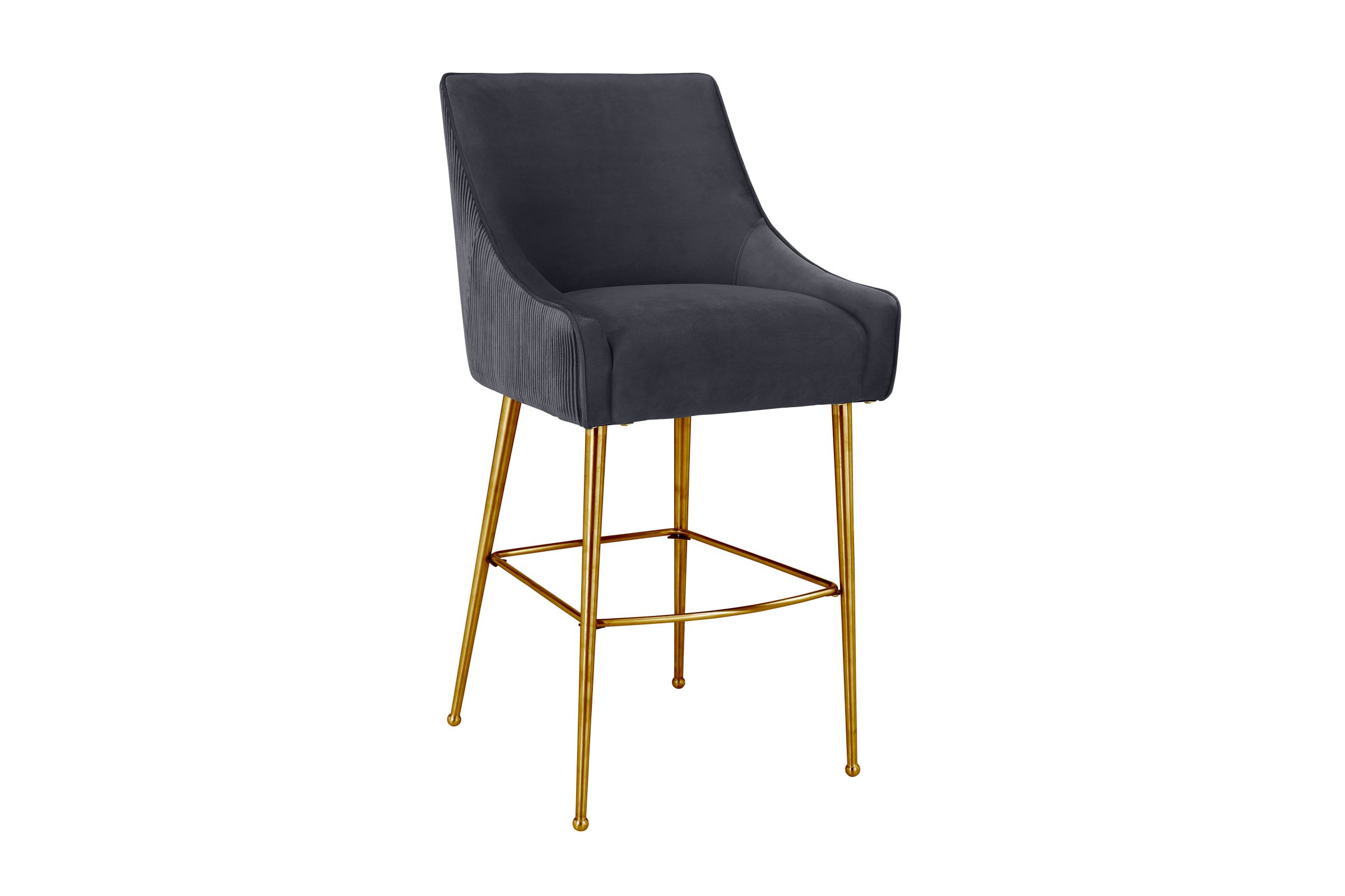 Beatrix Pleated Dark Grey Velvet Bar Stool