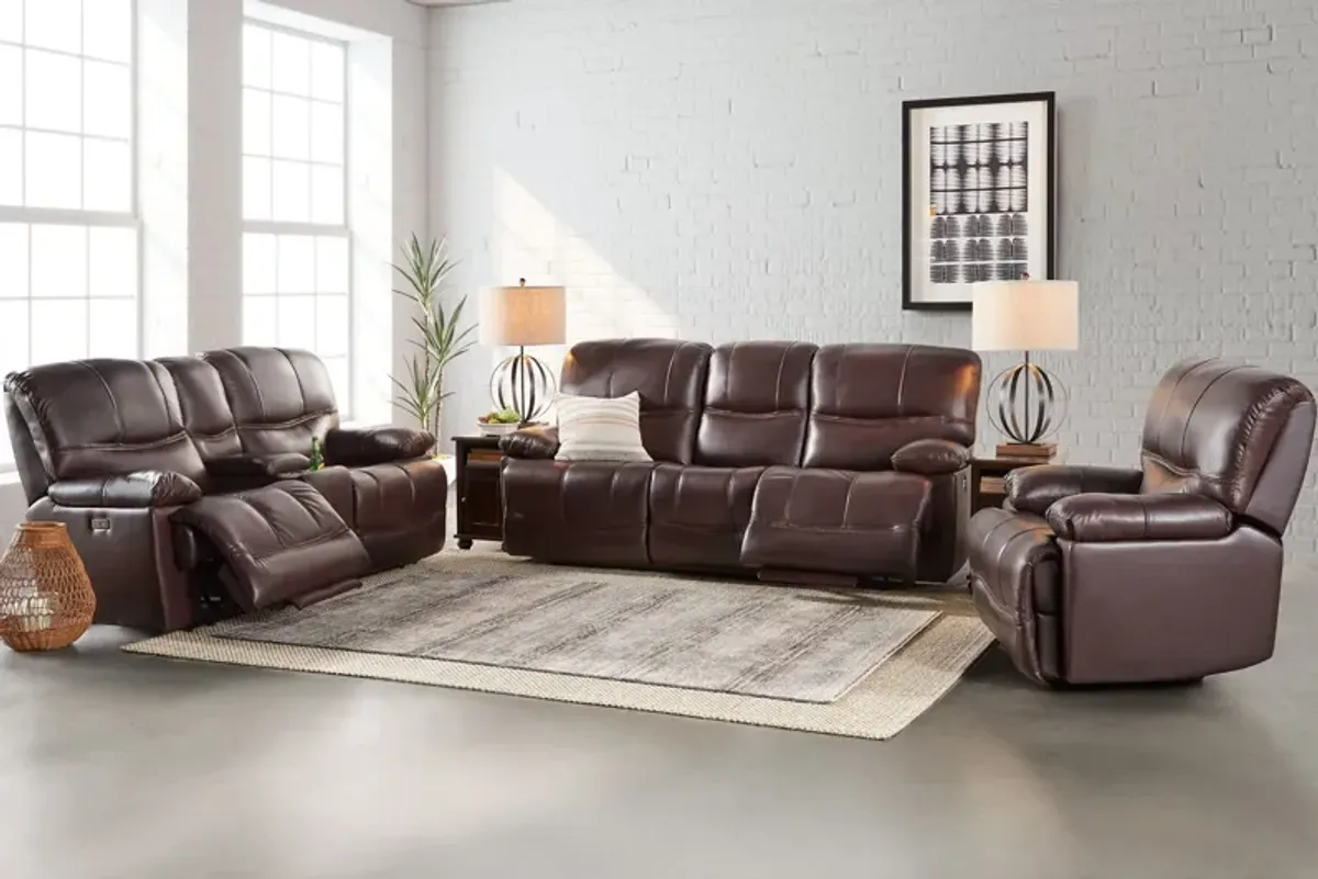 Ezra Leather Power Reclining Console Loveseat