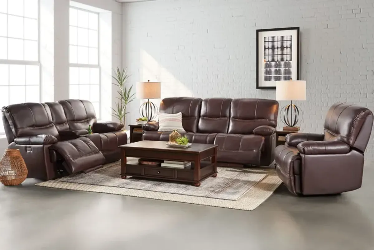 Ezra Leather Power Reclining Console Loveseat