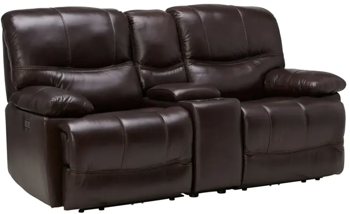 Ezra Leather Power Reclining Console Loveseat