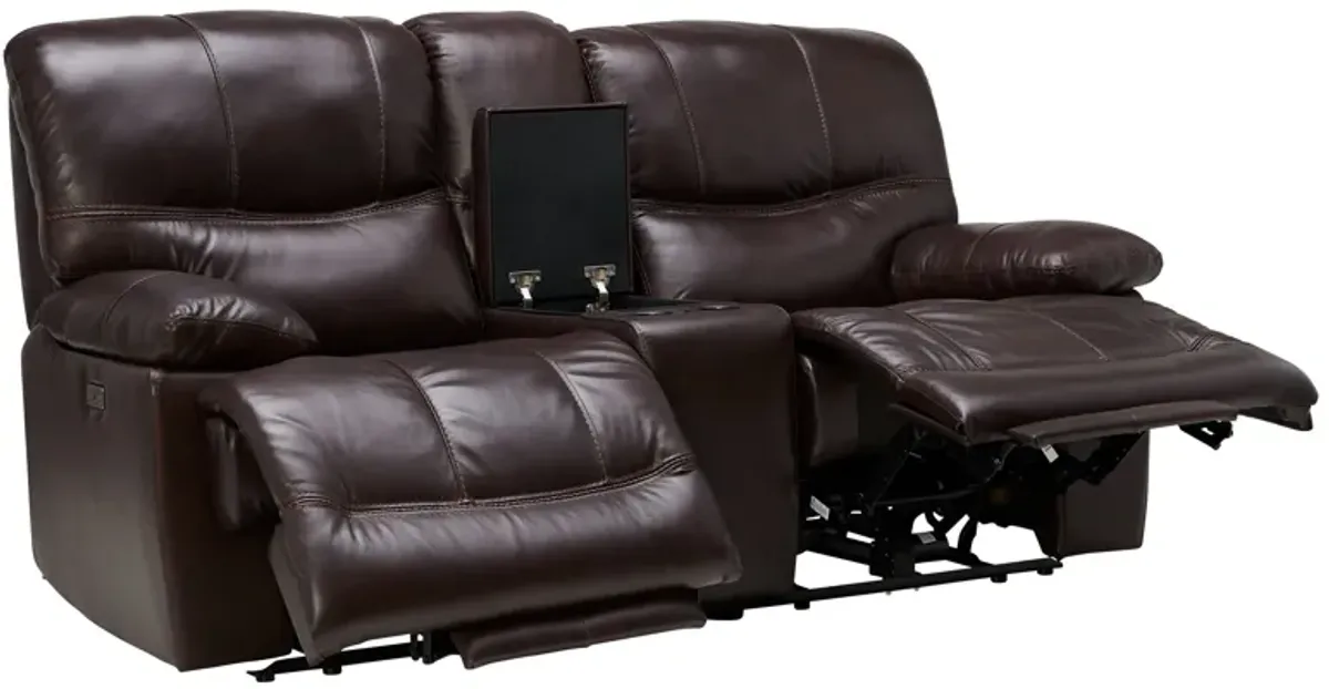 Ezra Leather Power Reclining Console Loveseat