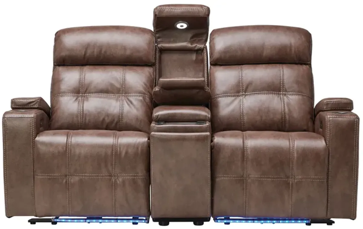 Astro Brown Dual Power Reclining Console Loveseat