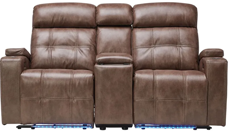 Astro Brown Dual Power Reclining Console Loveseat