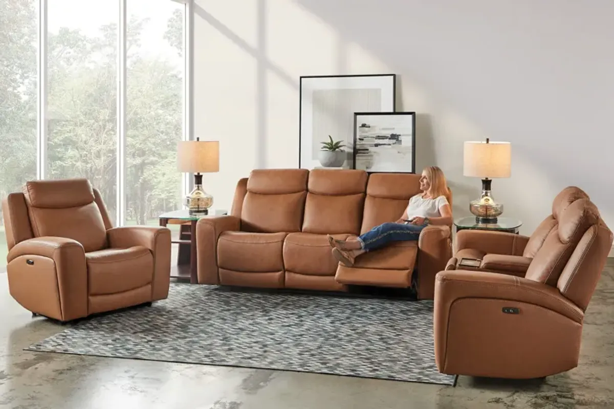 Knox Brown Dual Power Leather Reclining Sofa