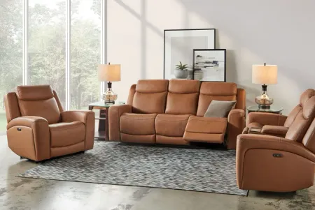 Knox Brown Dual Power Leather Reclining Console Loveseat