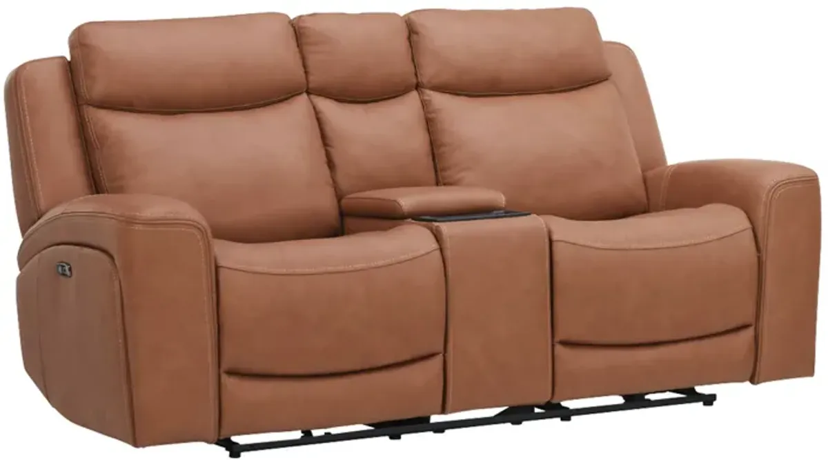 Knox Brown Dual Power Leather Reclining Console Loveseat