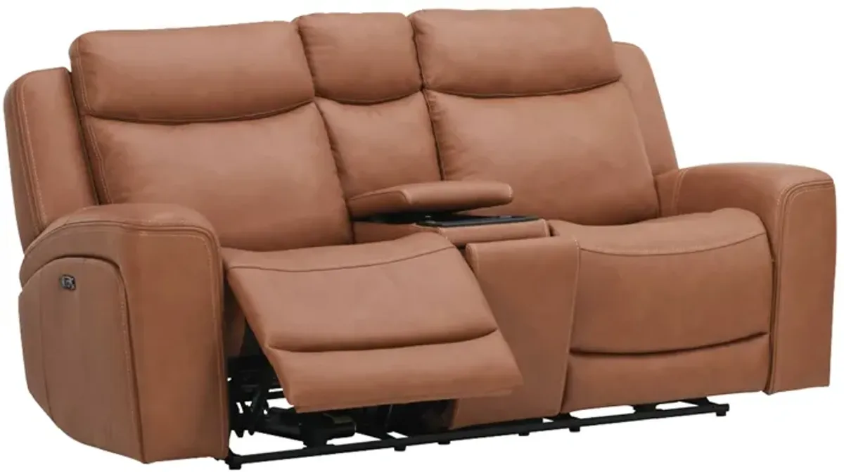 Knox Brown Dual Power Leather Reclining Console Loveseat