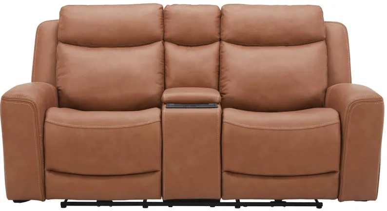 Knox Brown Dual Power Leather Reclining Console Loveseat
