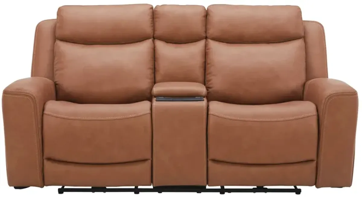 Knox Brown Dual Power Leather Reclining Console Loveseat