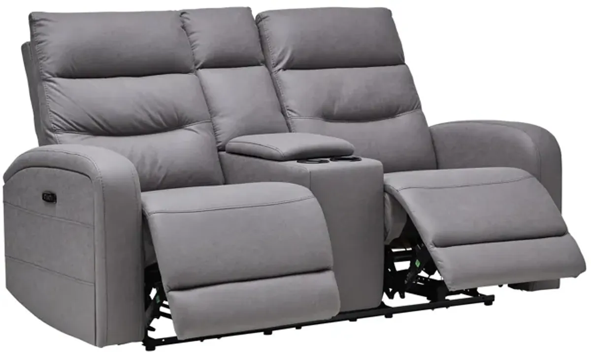 Virgo Slate Dual Power Reclining Console Loveseat