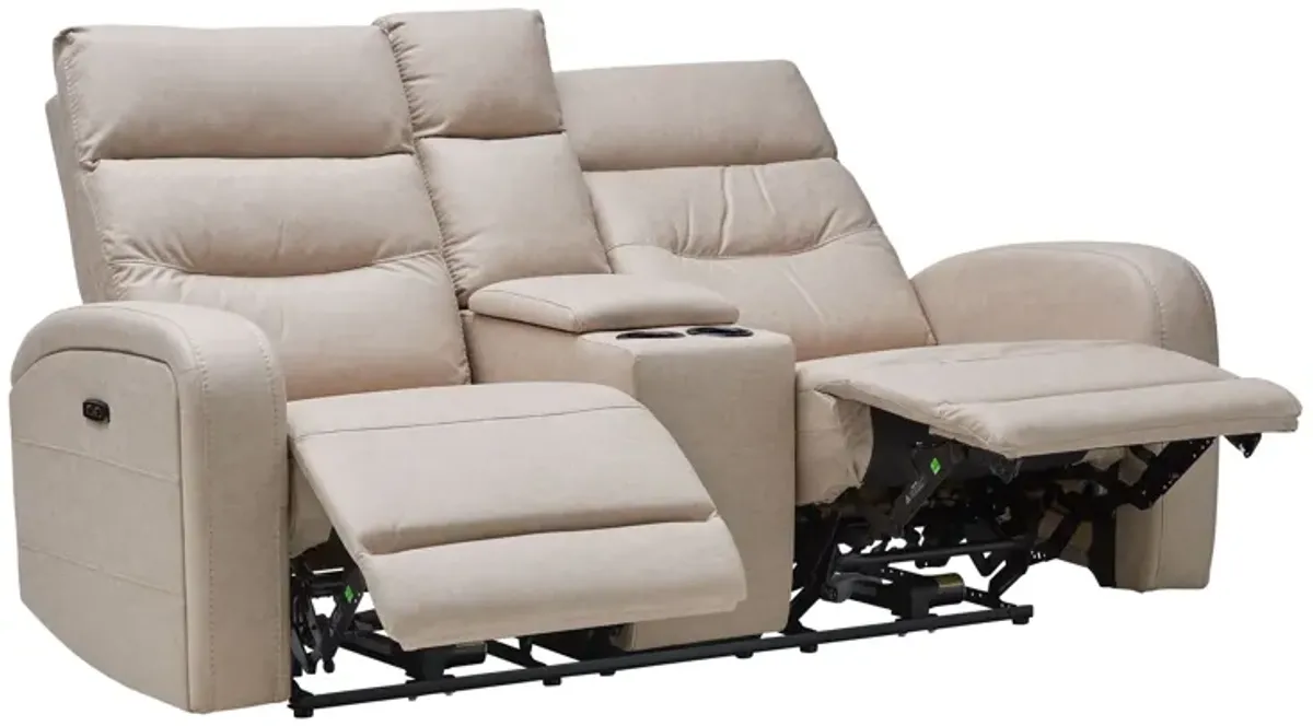Virgo Sand Dual Power Reclining Console Loveseat
