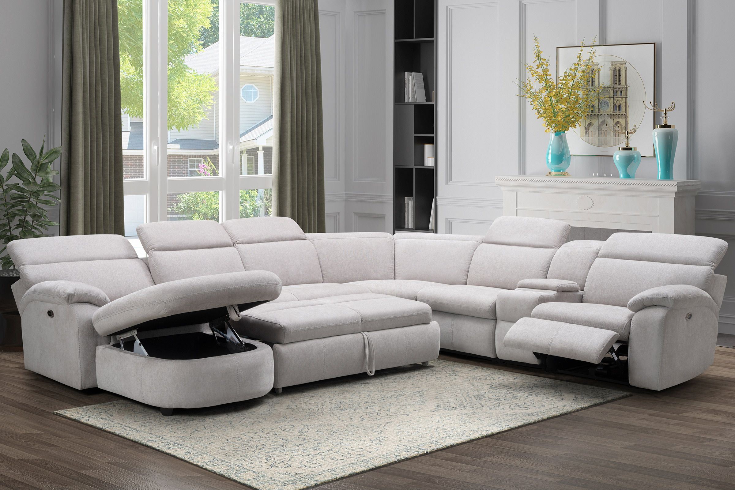Arc Dove 6Piece Power Reclining Sectional with Left Arm Facing Chaise