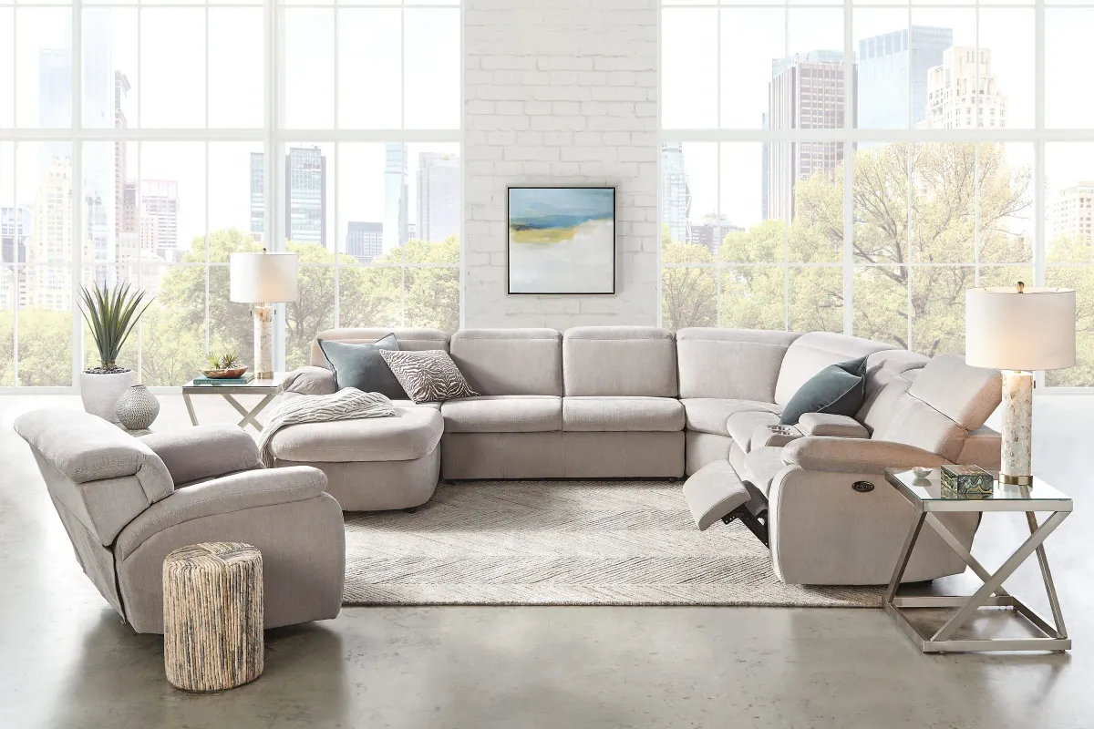 Arc Dove 6-Piece Power Reclining Sectional with Left Arm Facing Chaise