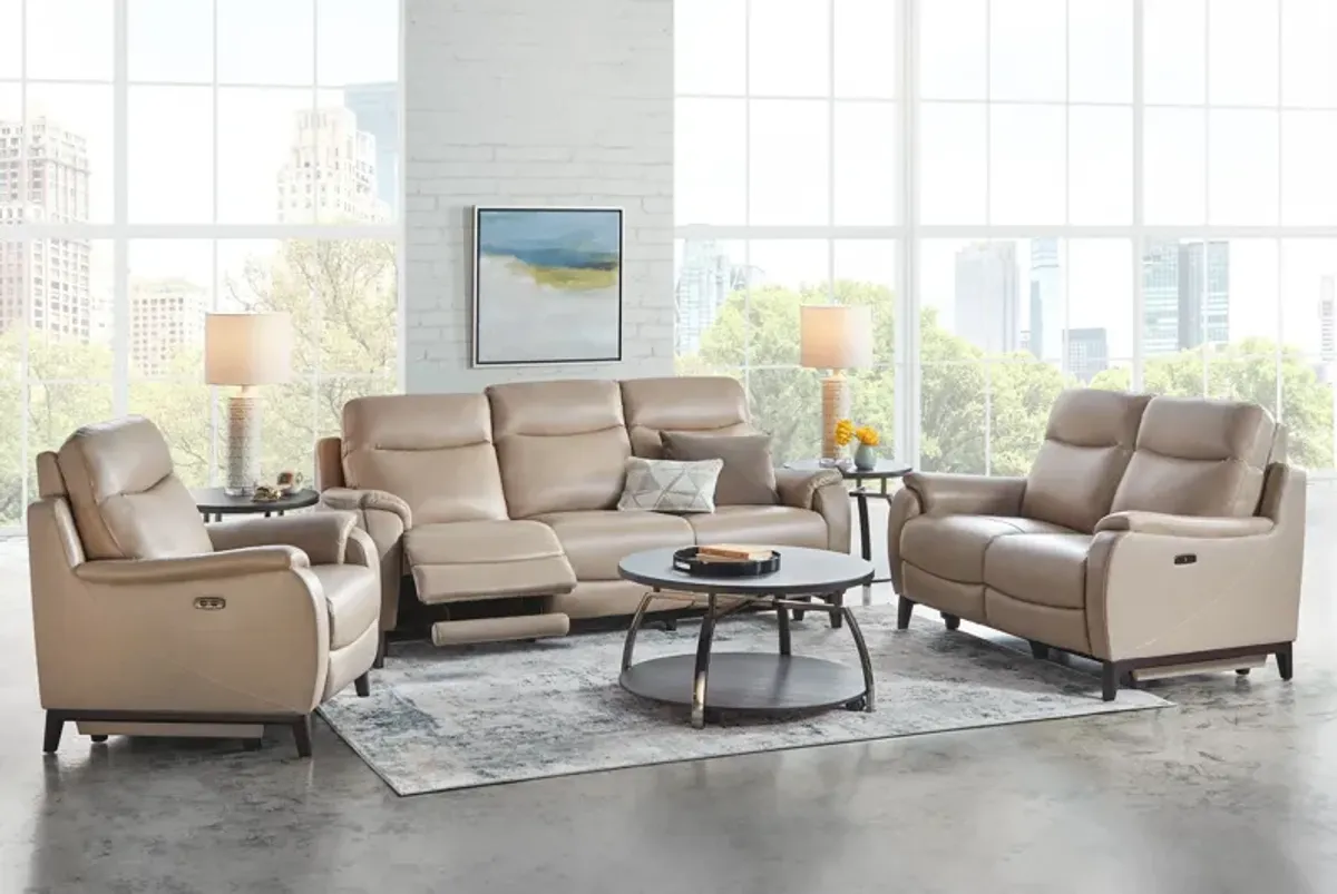 Marco Sand Dual Power Reclining Leather Sofa