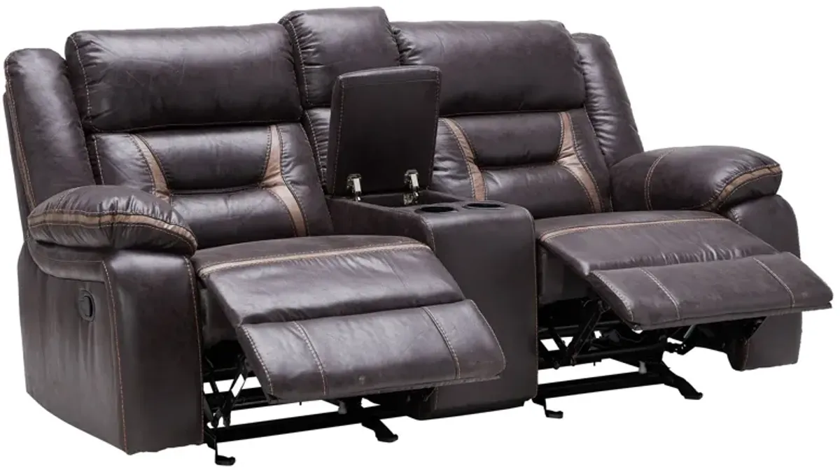 Duke Chocolate Reclining Console Loveseat