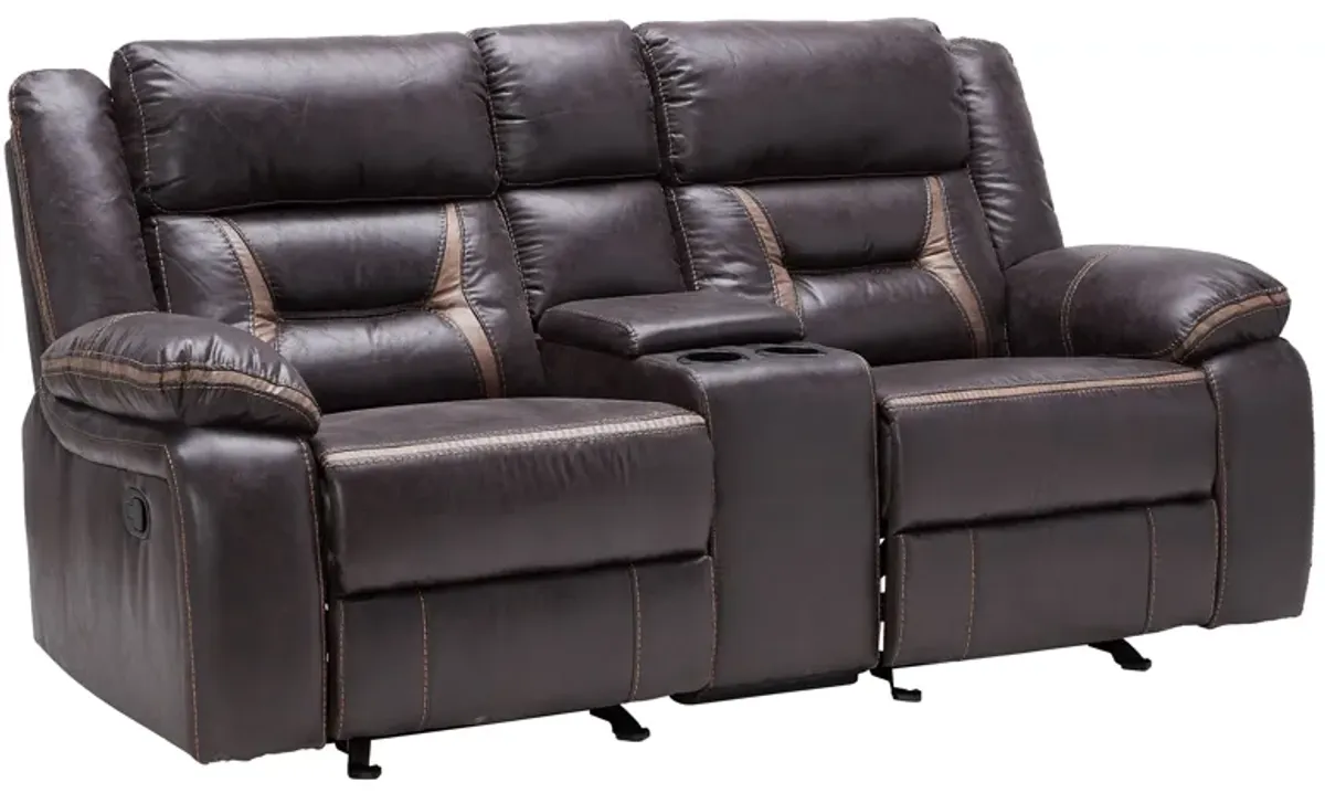 Duke Chocolate Reclining Console Loveseat