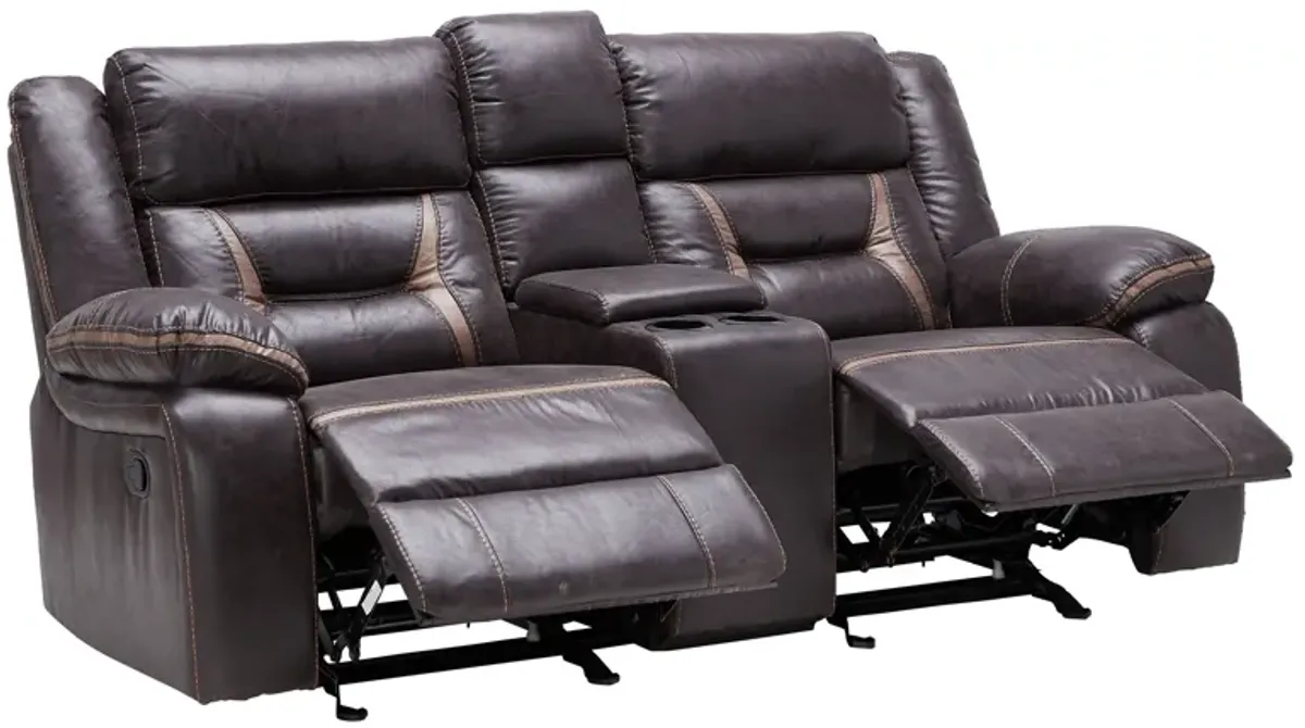 Duke Chocolate Reclining Console Loveseat