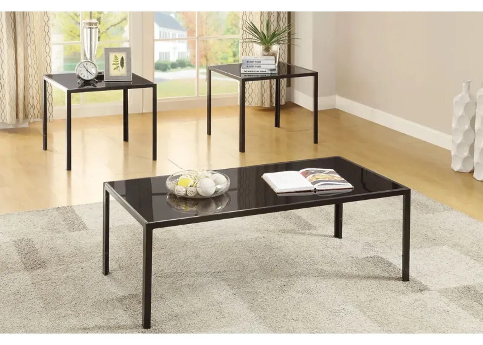 3 Pack Metal Glass Tables