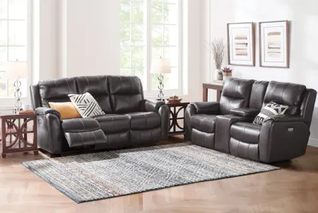 Zeus Slate Dual Power Leather Reclining Sofa by Southern Motion