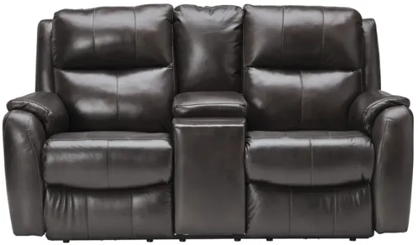 Zeus Slate Dual Power Leather Reclining Console Loveseat by Southern Motion