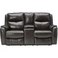 Zeus Slate Dual Power Leather Reclining Console Loveseat by Southern Motion