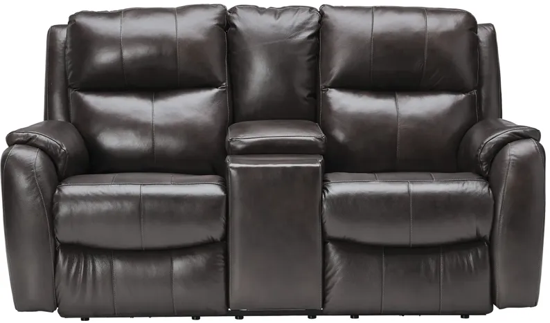 Zeus Slate Dual Power Leather Reclining Console Loveseat by Southern Motion