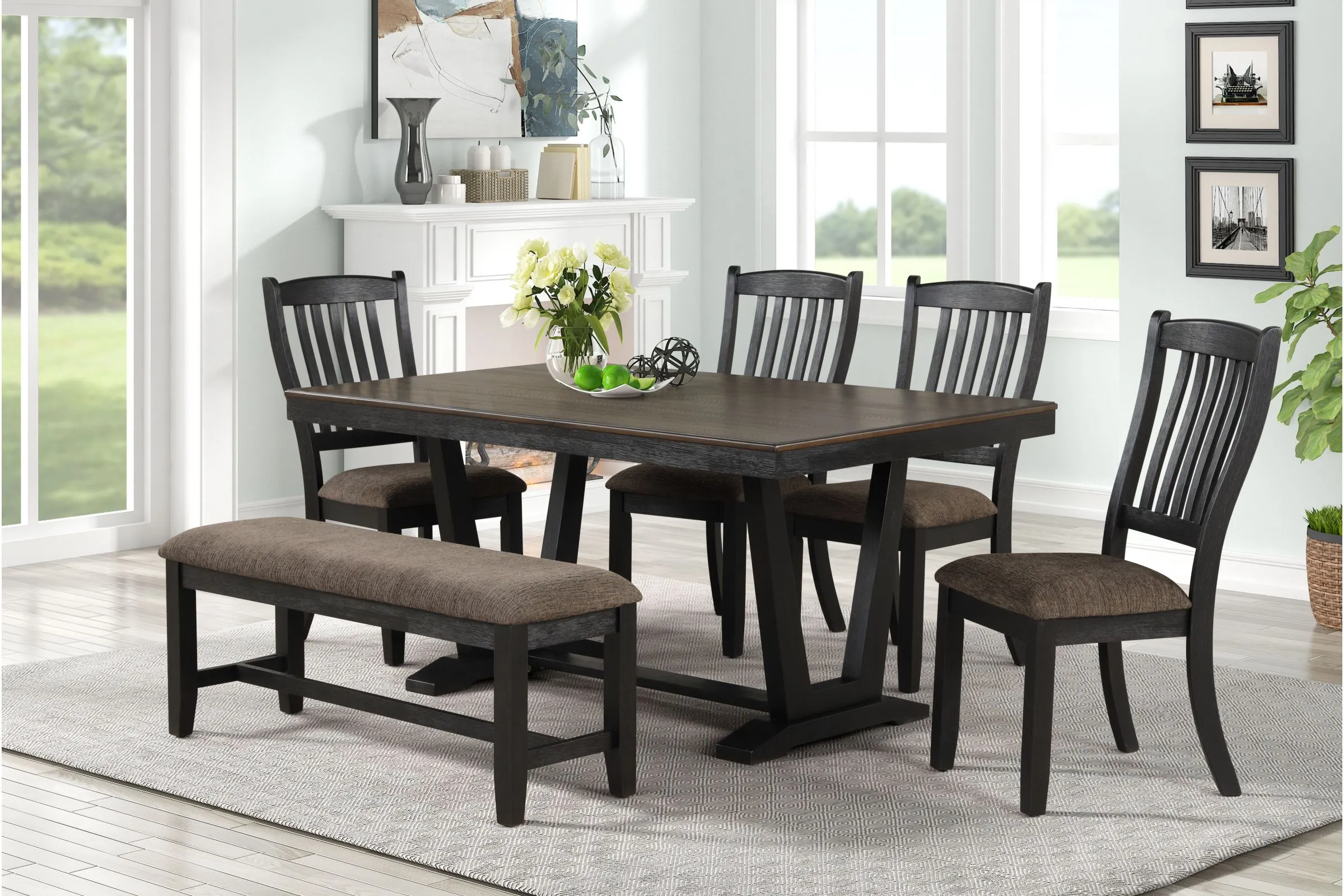 Crawford Table + 4 Chairs + Bench