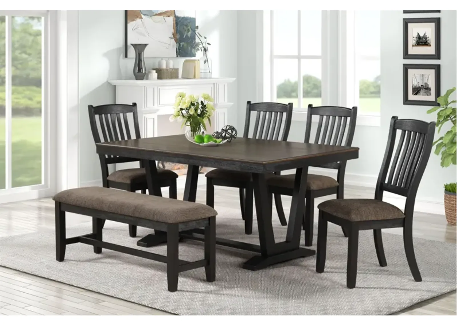 Crawford Table + 4 Chairs + Bench