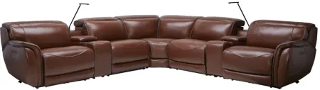 Corbin Brown Leather Dual Power Reclining 7-Piece Sectional