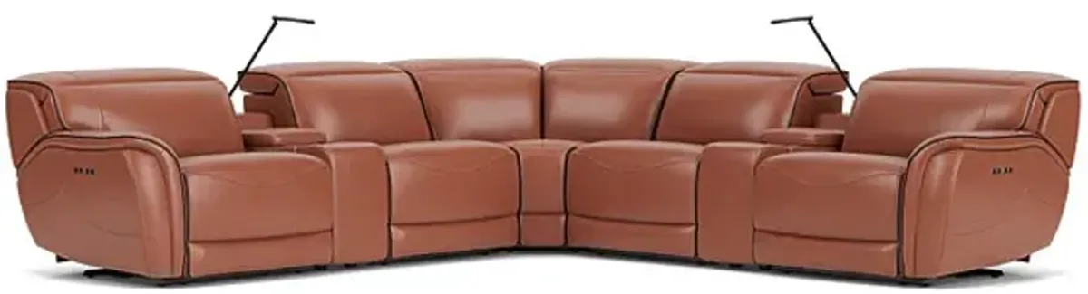 Corbin Brown Leather Dual Power Reclining 7-Piece Sectional
