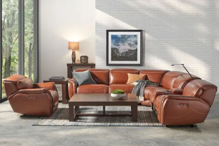 Corbin Brown Leather Dual Power Reclining 6-Piece Sectional
