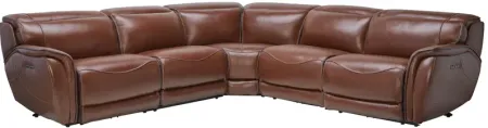 Corbin Brown Leather Dual Power Reclining 5-Piece Sectional