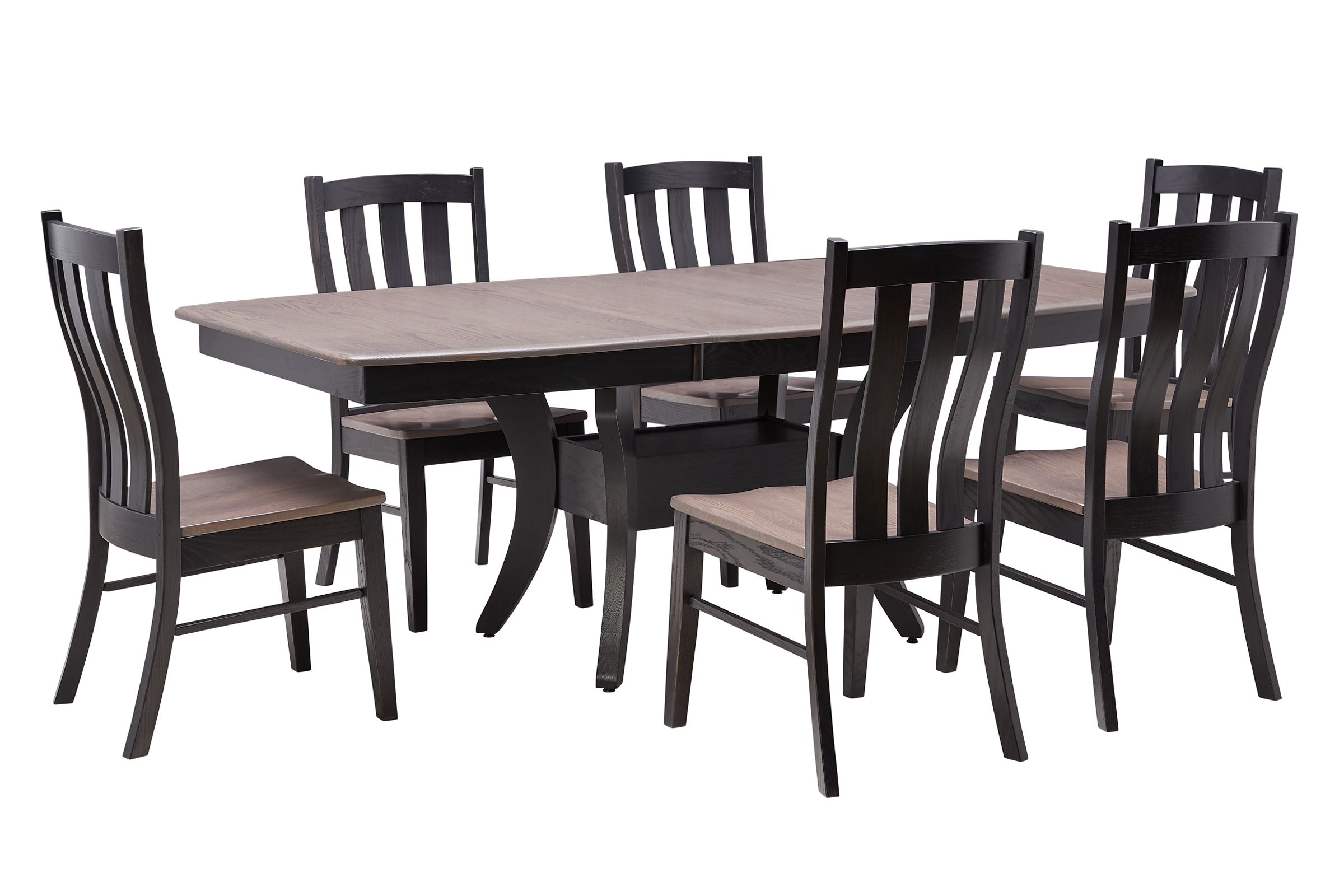 Covina Solid Oak Table with Driftwood Finish + 6 Side Chairs