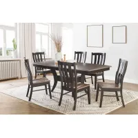 Covina Solid Oak Table with Driftwood Finish + 6 Side Chairs