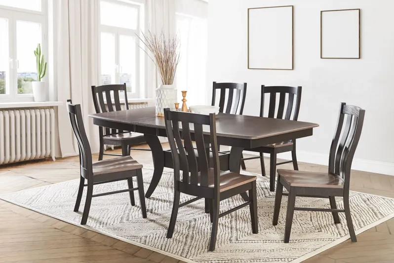 Covina Solid Oak Table with Driftwood Finish + 6 Side Chairs