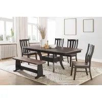 Covina Solid Oak Table with Driftwood Finish + 4 Side Chairs + 1 Bench by Gascho