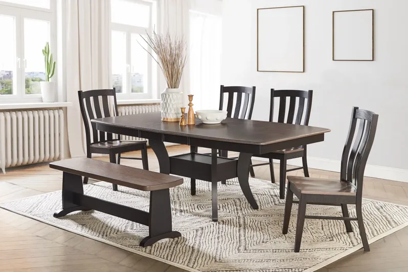 Covina Solid Oak Table with Driftwood Finish + 4 Side Chairs + 1 Bench by Gascho