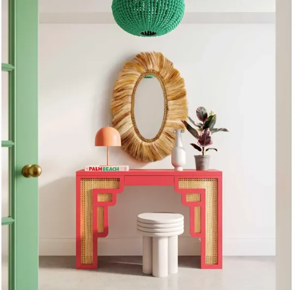 Suzie Cream & Rattan Console Table