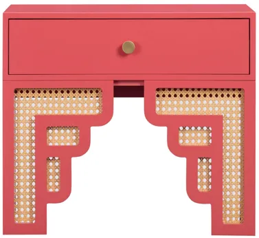 Suzie Coral Pink & Rattan Nightstand