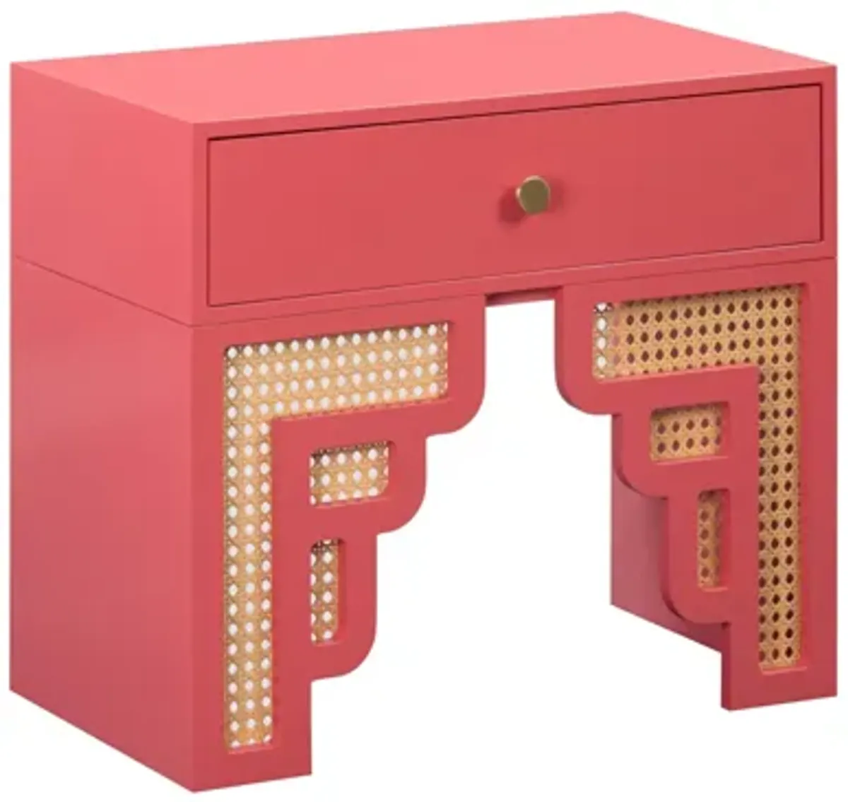 Suzie Coral Pink & Rattan Nightstand