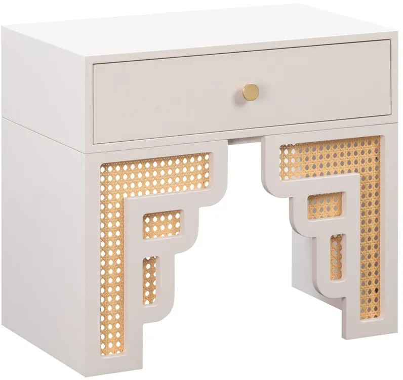 Suzie Cream & Rattan Nightstand