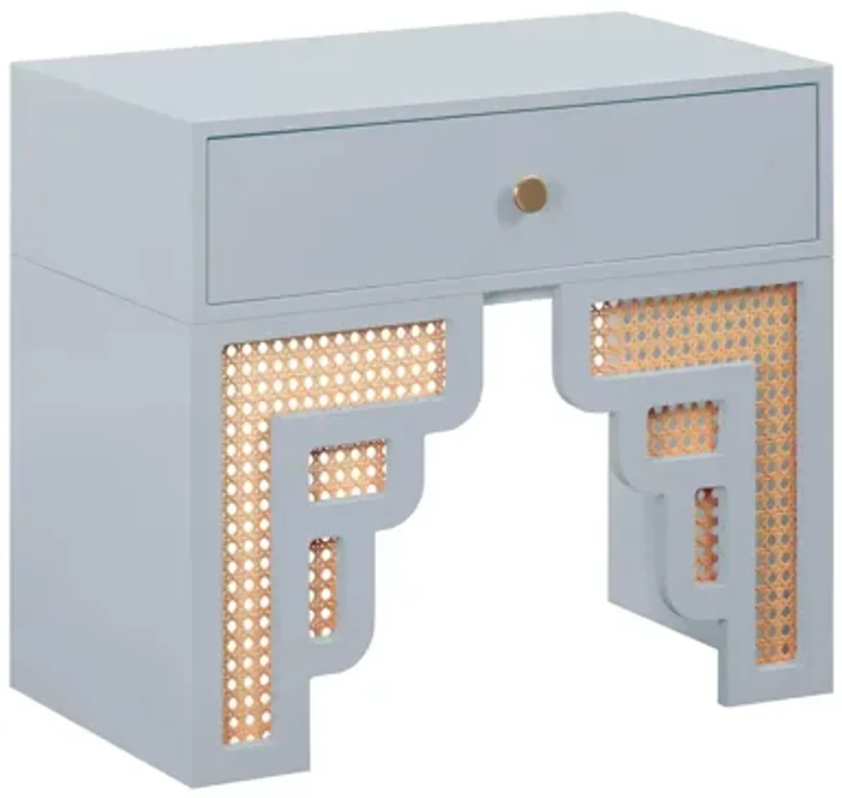 Suzie Pastel Blue & Rattan Nightstand