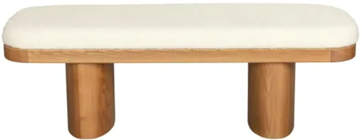 Ollie White Boucle Wooden Bench