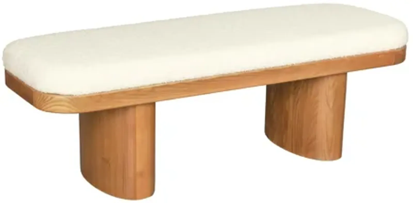 Ollie White Boucle Wooden Bench