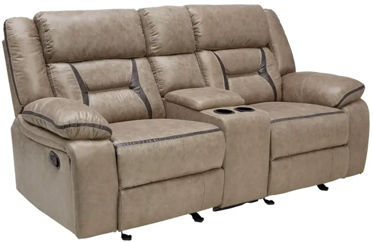 Duke Taupe Reclining Console Loveseat